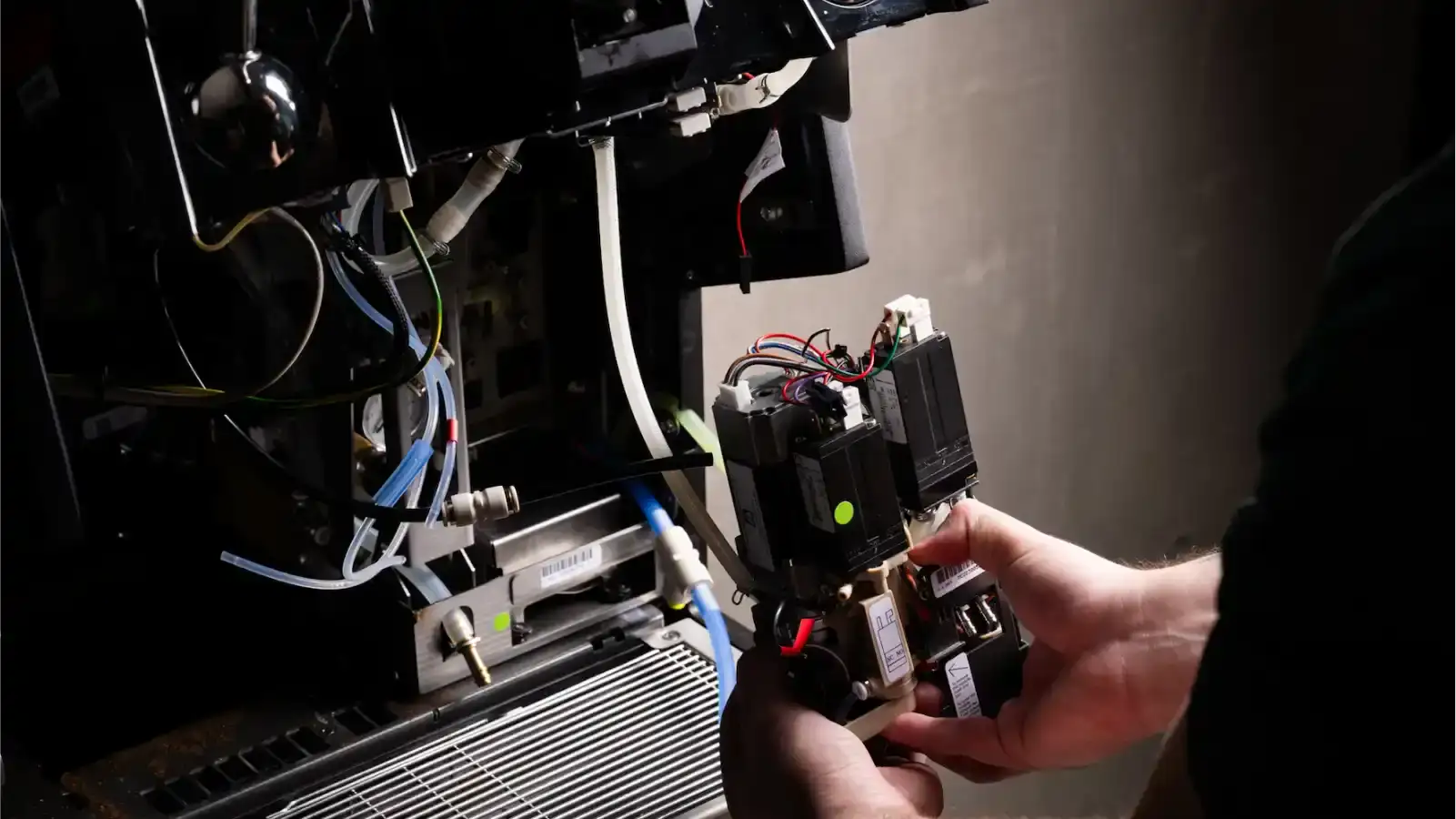 A clean commercial installation showing proper plumbing and electrical setup