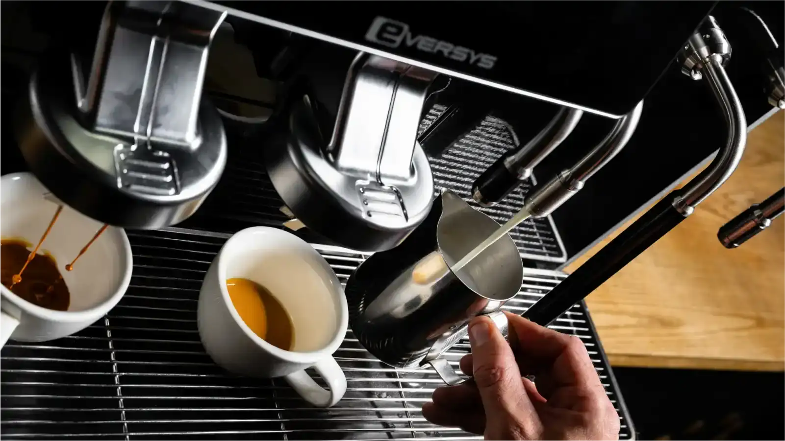 A modern office breakroom with a premium Eversys coffee system