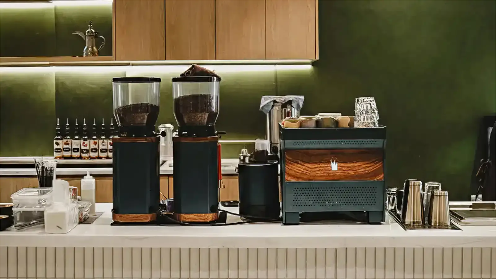 A cozy, premium cafe featuring a Conti Ace espresso machine, with friends and families relaxing in the background.